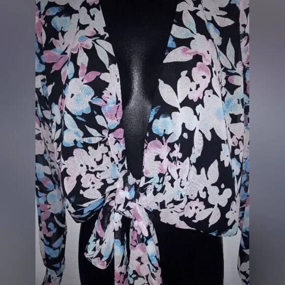 Barlll sheer black floral tie blouse - Picture 4 of 5